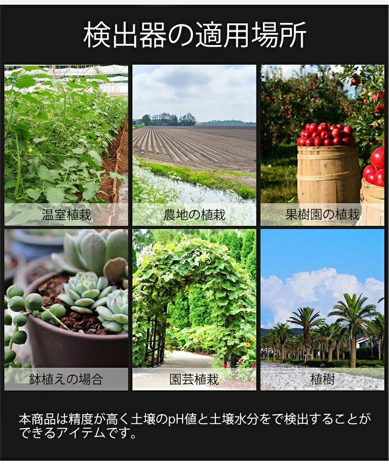 riseショップの2in1 PH値＆湿度土壌検出器 土壌酸度計 土壌pHメーター 土壌PH湿度計 ph測定器 土壌測定器 pH/湿度測定 水分センサー 差し込み式 高精度 バッテリー不要 ポータブル 園芸用品 農業 栽培 道具｜アングル3