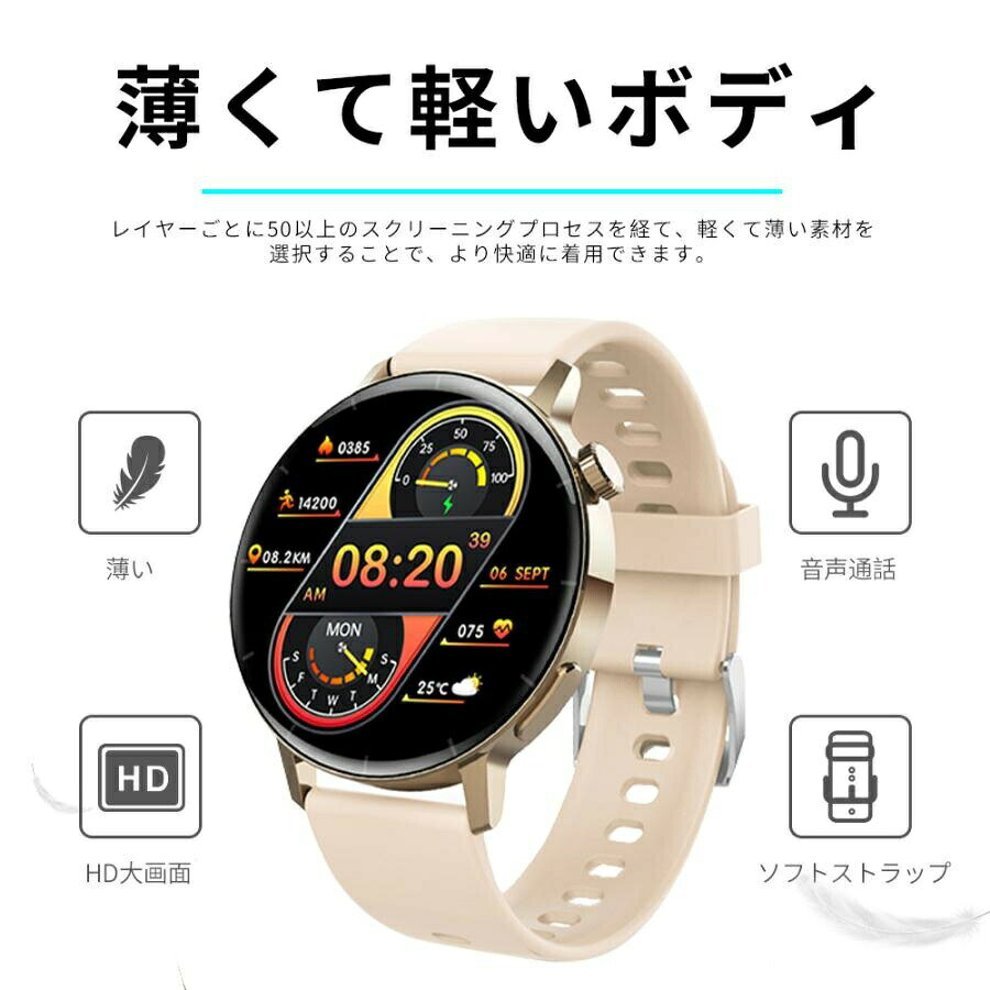 riseショップの【1年保証】スマートウォッチ レディース Android対応 健康管理 iPhone対応 皮膚温変動検知 腕時計 通話機能 音声アシスタント 心拍 着信通知 歩数計 敬老の日 ギフト 母の日 父の日 クリスマスプレゼント お歳暮 2024｜アングル2