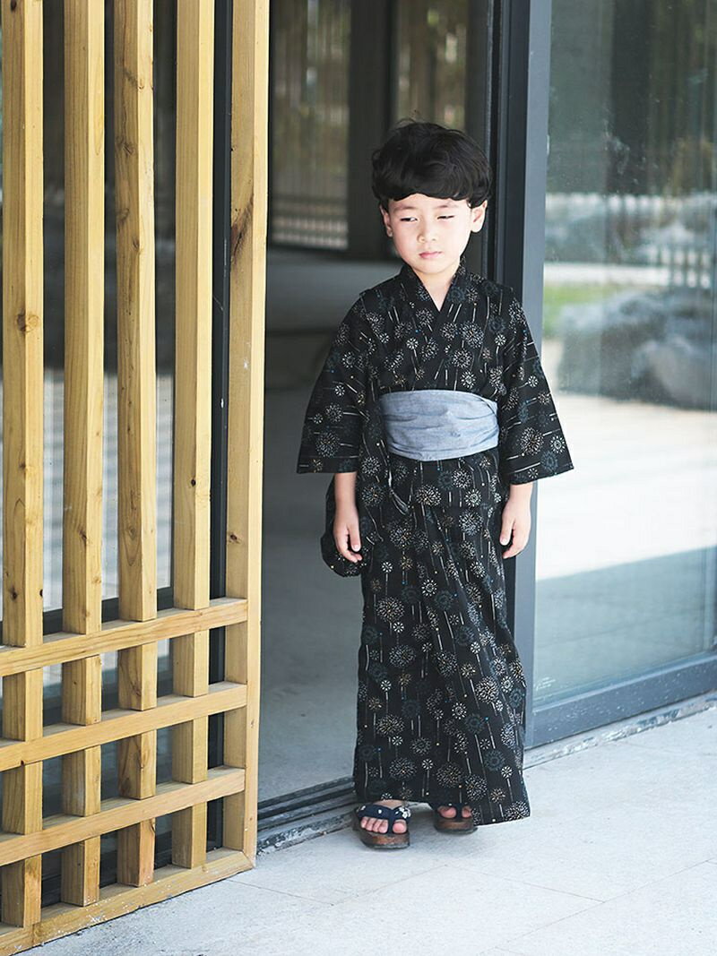 浴衣 子供 ゆかた 花火 子ども 男の子 キッズ 男児 簡単着付け 帯 セット 下駄 和...