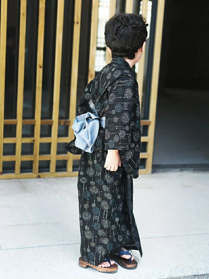 浴衣 子供 ゆかた 花火 子ども 男の子 キッズ 男児 簡単着付け 帯 セット 下駄 和...