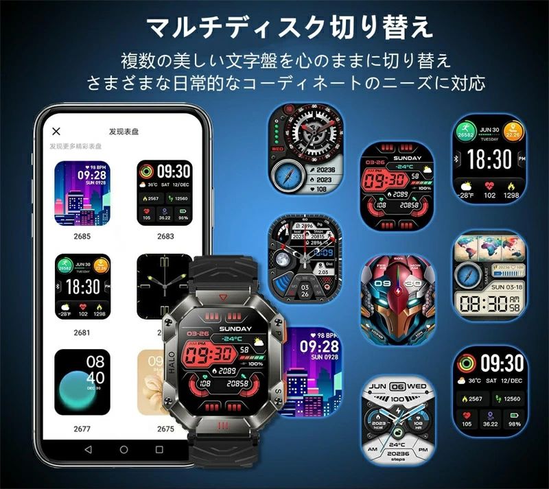 riseショップのスマートウォッチ 通話機能 センサー 軍用規格 2.0インチ大画面 腕時計 耐衝撃 傷防止スクリーン 種類運動モード 高強化 Line着信受付 振動強度調整 低消費電力 IP68防水 音声アシスタント 電卓 天気予報 Android対応 お贈り物｜アングル3