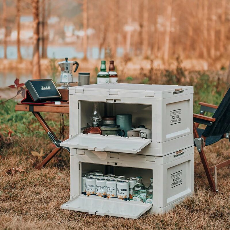 コンテナボックス 大型 屋外 折りたたみ 55L 収納ボックス 折りたたみ 取っ手付き アウトドア 積み重ね 組立簡単 木蓋付き 家庭用 車載収納 防災グッズ 避難