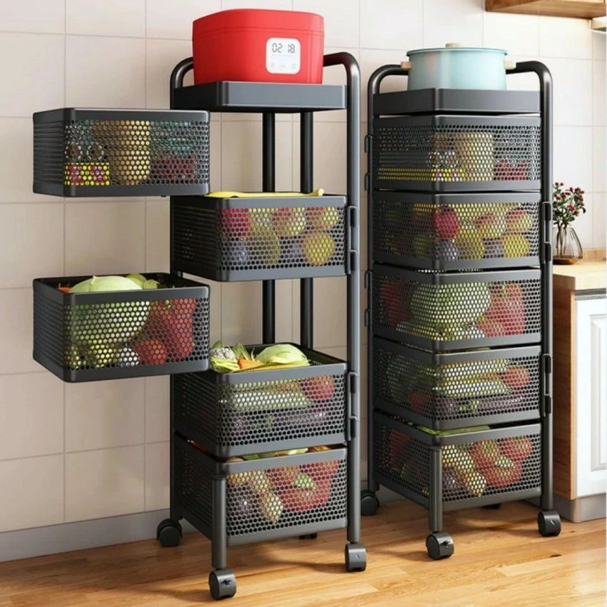 Sink Side Racks - キッチンワゴン カート 調味料ラック 収納ワゴン 移動式 小物収納 バスケットラック キッチン収納カート 回転サイドラック キャスター付