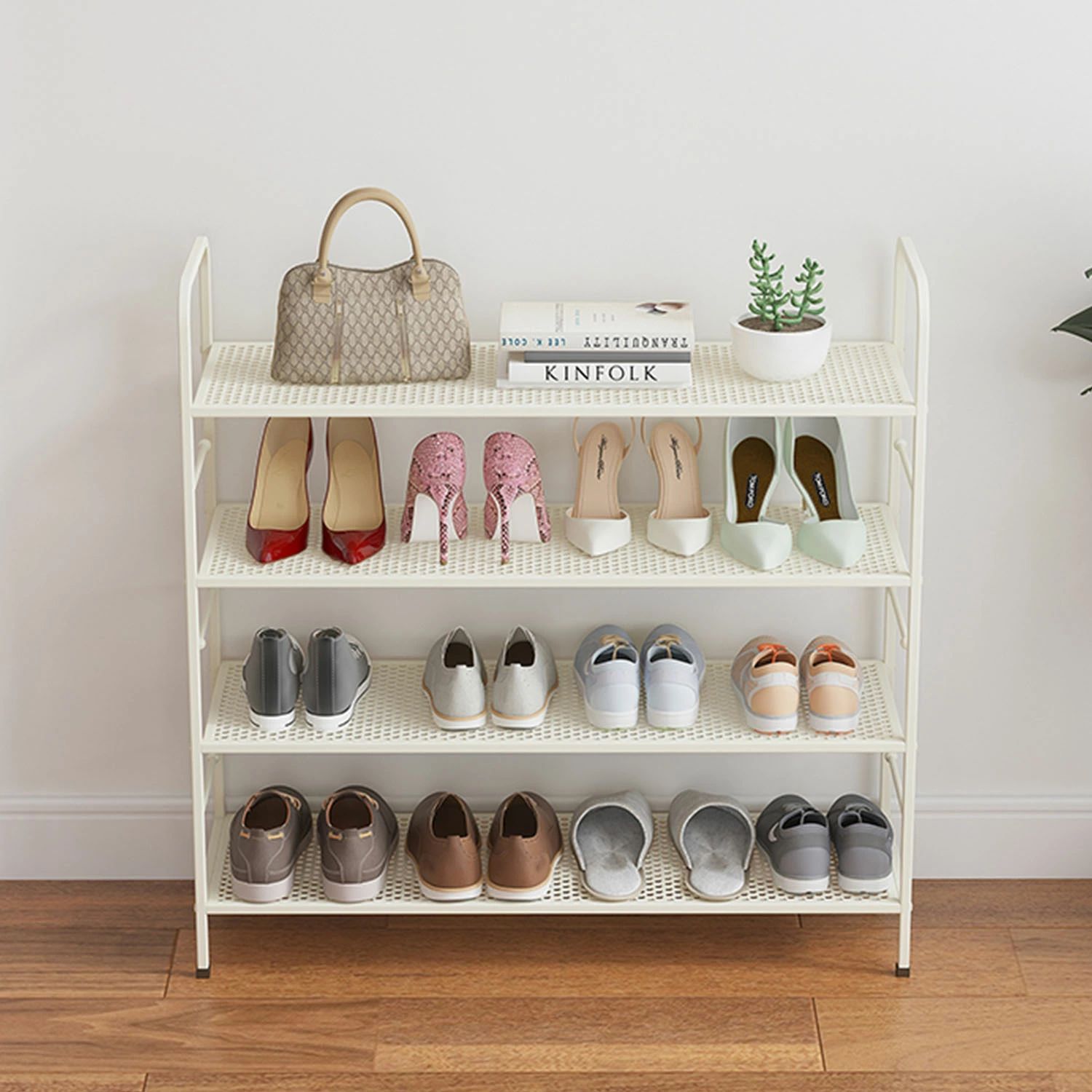 シューズラック 組み立て式 幅約70/90cm スリム 大容量 省スペース 靴収納 下駄箱 ウォームホワイト 鉄製