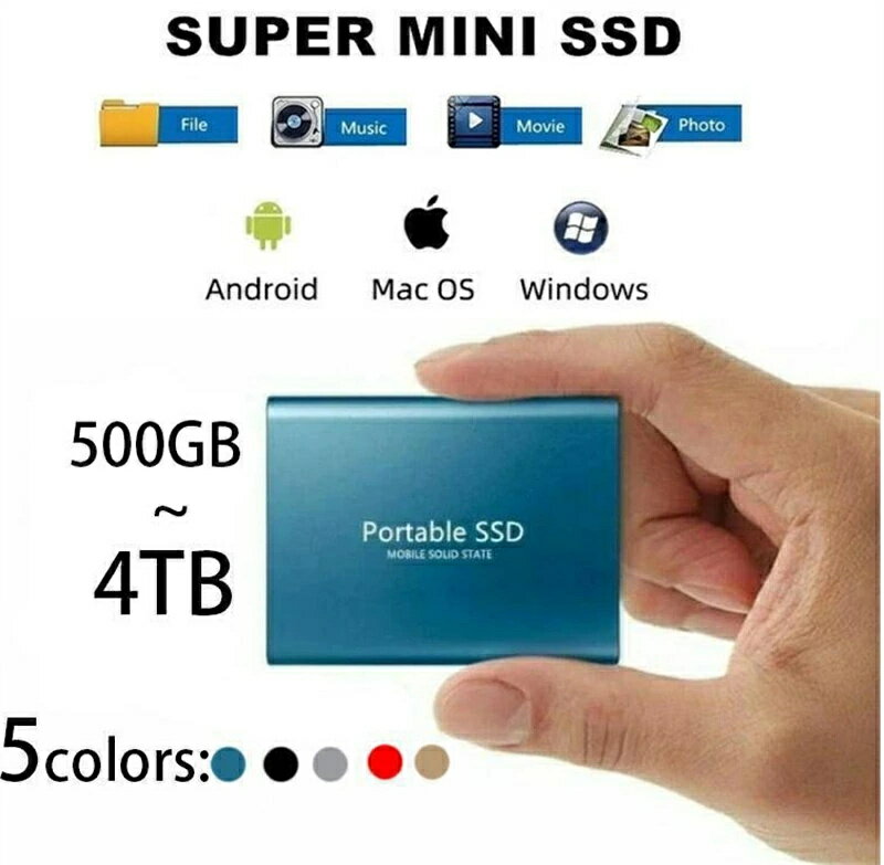 【楽天スーパーSALE！一週間限定10％OFF！】 ポータブルSSD 500GB 1TB 2TB 4TB ハードディスク USB3.1 外付け 耐衝撃 強互換性 外付け ポータブルハードディスク 静音 コンパクト 小型 外付けSSD 超薄型