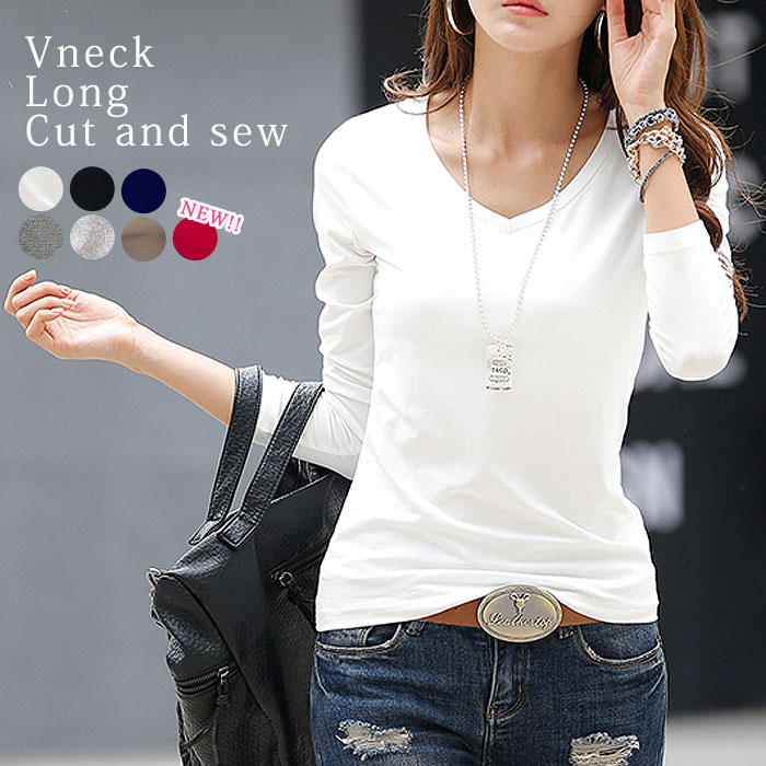樂天商城 - 【1枚1590円！2枚購入クーポンで】vネック ロンt カットソー レイヤード レディース tシャツ 長袖 無地 (ゆうパケット送料無料)[郵1]^t291^ sale セール