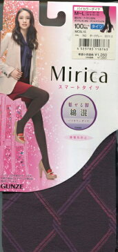 特価品【グンゼ】Mirica スマートタイツ:綿混・バイカラーダイヤ柄・100デニール相当・静電気防止