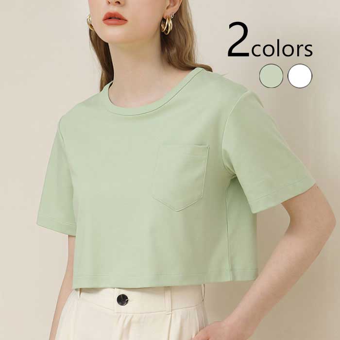 Tシャツ レディース クルーネック クロップド丈 ショート丈 半袖 春 夏 服