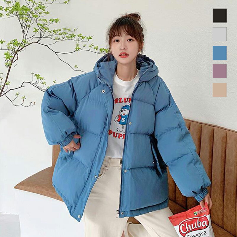 中綿ジャケット レディース おしゃれ フード付き ダウンケット 中綿 ファッション 大きいサイズ アウター 20代 30代 40代 女性 女子 中綿コート 冬服 軽量 長袖 厚手 レディースコート ブルー ホワイト パープル カーキ 冬コート 通勤 通学着 オーバーコート 無地 ジャケットのサムネイル