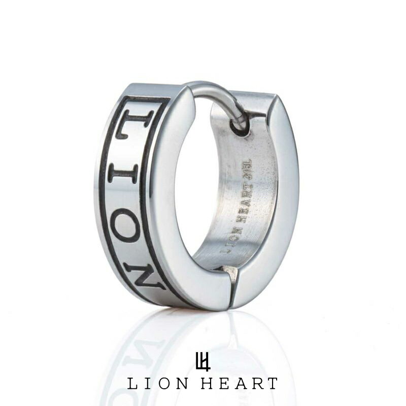 ライオンハート “LH-1” ロゴフープピアス (シルバー) サージカルステンレス (金属アレルギー対応) 03EA041BSS LION HEART フープピアス 1点売り 片耳用 メンズピアス ブランド 誕生日 プレゼント