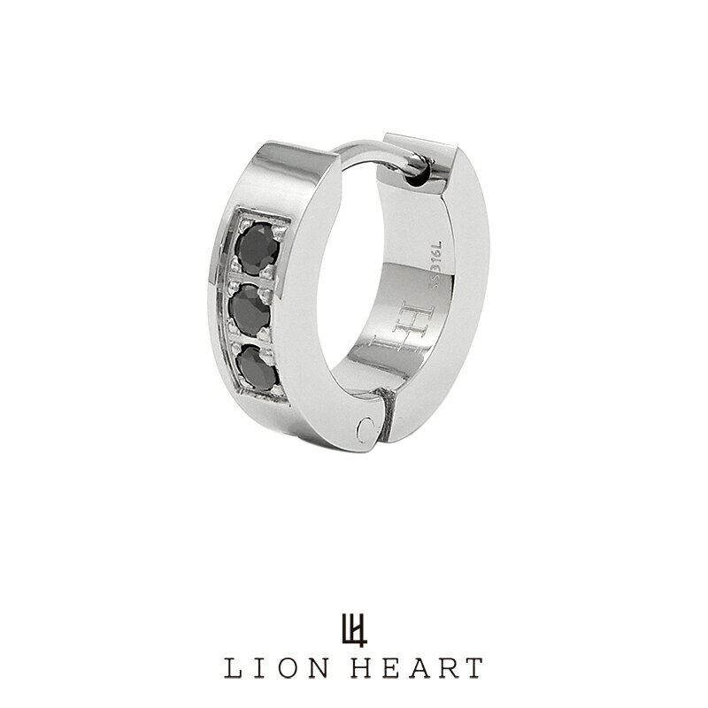 ライオンハート シルバーアクセサリー メンズ ライオンハート LH-1 フープピアス 3ストーン サージカルステンレス(シルバー) LHMP004NS LION HEART 石 1点売り 片耳用 リング シンプル メンズピアス ブランド プレゼント 誕生日 [ネコポス対応]