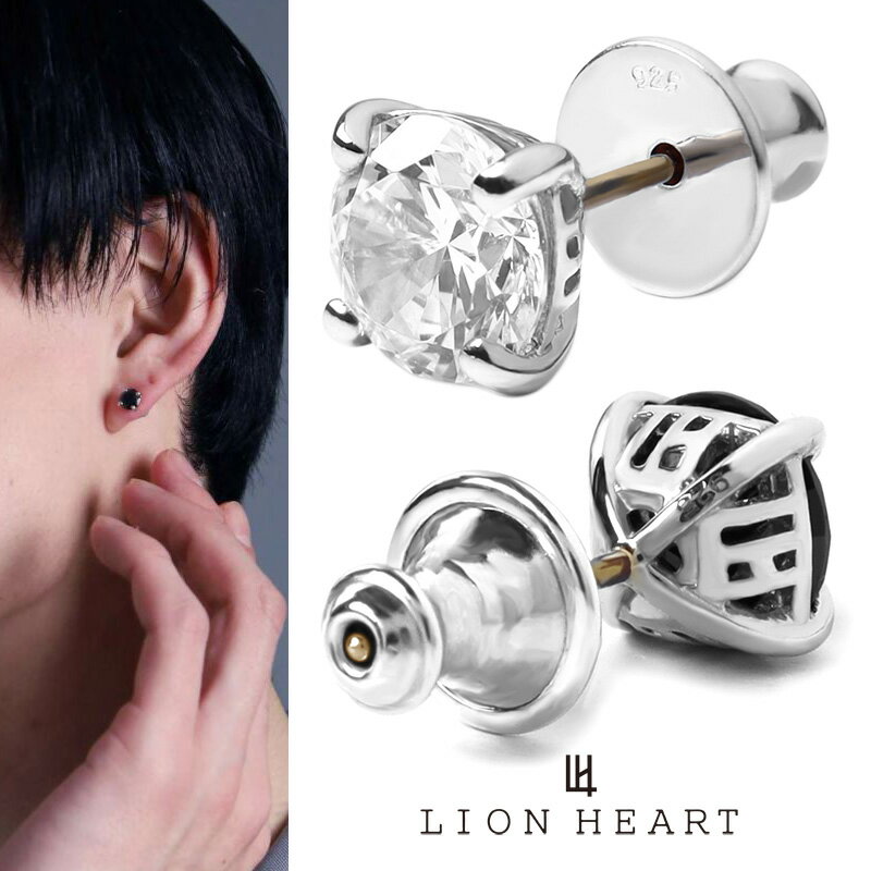 ライオンハート for Gift スタッズ ピアス ロゴ ジルコニア (クリア / ブラック) シルバー925 1EA188 LION HEART メンズ 男性...