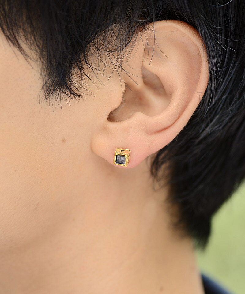 オロビアンコ スクエア スタッドピアス OREP011 ゴールド (ブラックCZ / クリアCZ) シルバー925 1点売り 片耳用 Orobianco Pierce キャッチ ブランド メンズ 男性 BOX付き 誕生日 プレゼント ギフト 送料無料 あす楽 バレンタイン