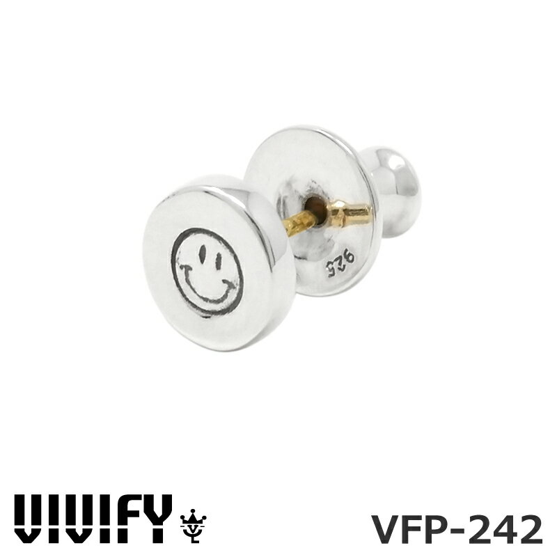 ビビファイ スタンプ サークル スタッドピアス 【スマイル】 シルバー925 K18ゴールドポスト VIVIFY VFP-242 K18goldpost Stamped Circle Pierce 1点売り 片耳用 送料無料