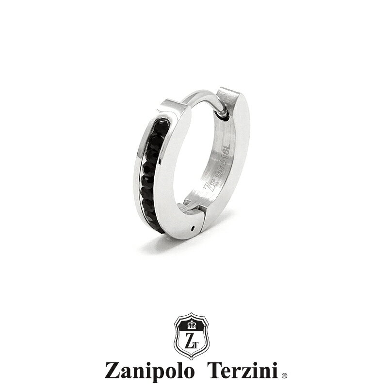 ザニポロタルツィーニ フープピアス サージカルステンレス ブラックキュービックジルコニア ZTE3616 (金属アレルギー対応) Zanipolo Terzini メンズピアス 1点売り 片耳用 