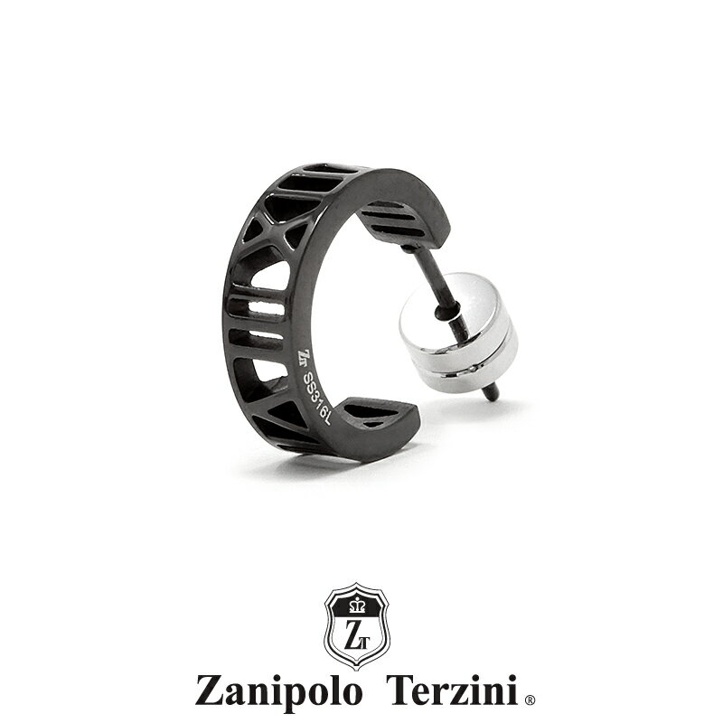 ザニポロタルツィーニ フープピアス サージカルステンレス ブラック ローマ数字 ZTE3631BK (金属アレルギー対応) Zanipolo Terzini メンズピアス 1点売り 片耳用 ネコポス対応商品