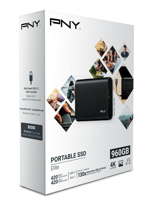 PNY Elite USB 3.1Gen1ポータブルSSD 960GB
