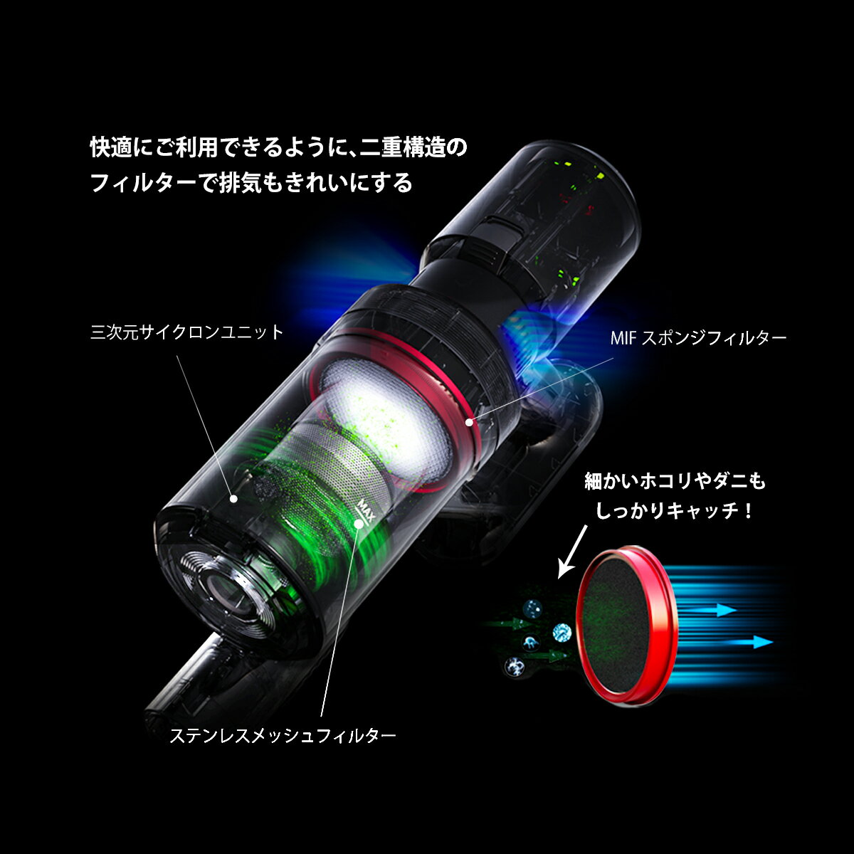 掃除機コードレスコードレス掃除機サイクロン式26000PA超強吸引力LEDランプ付き軽量静音人気スティックハンディ【送料無料】