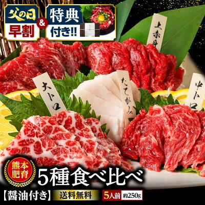 馬刺し 早割 父の日 国産 熊本 肉 ギフト 父の日ギフト 馬肉 馬刺 赤身 醤油付 5種 食べ比べ セット 5人前 250g 赤身 大トロ 霜降り 中トロ たてがみ 馬ヒレ 送料無料 食べ物 高級 ...