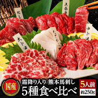 馬刺し 国産 熊本 肉 ギフト 馬肉 詰め合わせ 馬刺 霜降り 大トロ 上 赤身 肉 5種 食べ比べ セット 5人前 250g 中トロ たてがみ 馬ヒレ 老舗 利他フーズ お酒に合う 高級 プレゼント お歳暮