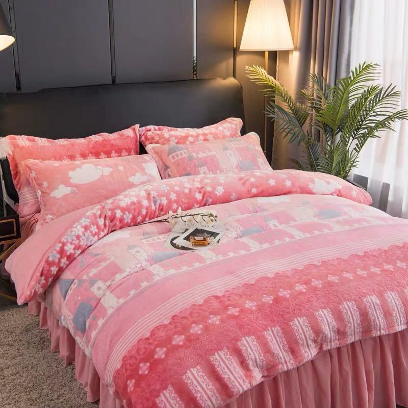 A025700ワイドダブル ベッド用品4点セット 寝具 ボックスシーツ　枕カバー掛け布団カバー ベッドカバー..