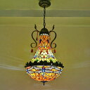 A028308ステンドグラス ペンダントライト 豪華天井照明ステンドグラスランプ .ガラス工芸品 40cm 電源直結タイプ