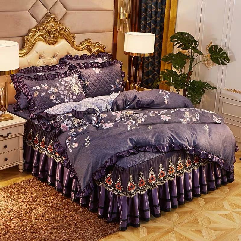 A008214高級ワイドダブル ベッド用品4点セット ．寝具 ボックスシーツ　枕カバー掛け布団カバー ベッド..