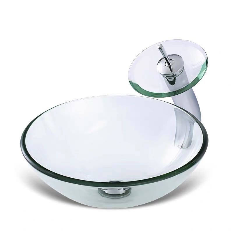 A012479高級洗面ボウルセット 洗面ボール 手水鉢 手洗器 手洗い鉢 洗面器 蛇口 排水金具付き 鋼化ガラス 洗面台