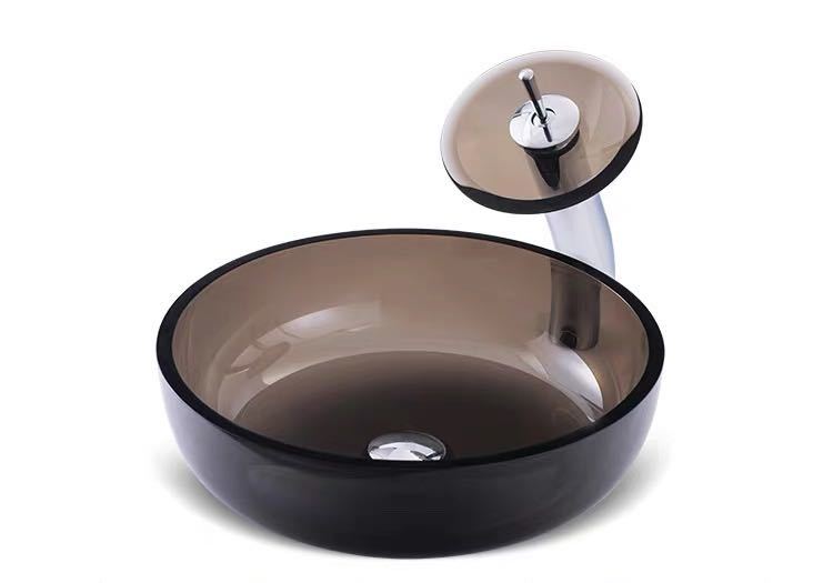 A012487高級洗面ボウルセット 洗面ボール 手水鉢 手洗器 手洗い鉢 洗面器 蛇口 排水金具付き ．鋼化ガラス 洗面台