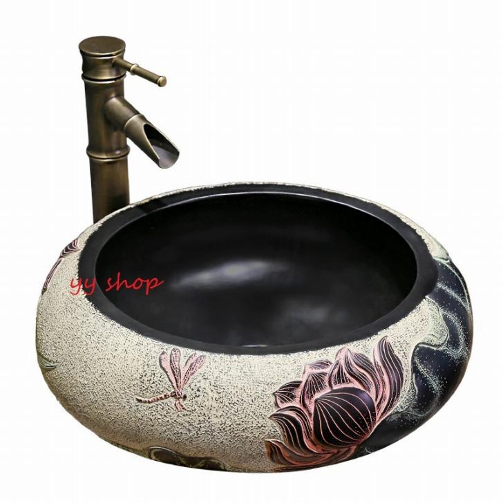 A0303110121F6豪華洗面ボウルセット陶器洗面台 トイレ 手水鉢 手洗器 手洗い鉢 洗...