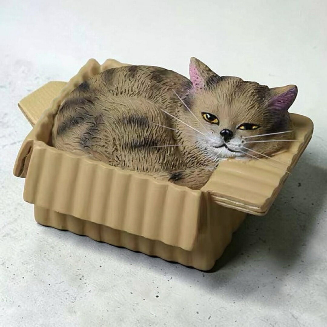 置物 箱入り猫オブジェミニフィギュア卓上インテリア デスクトップ癒し雑貨 猫雑貨