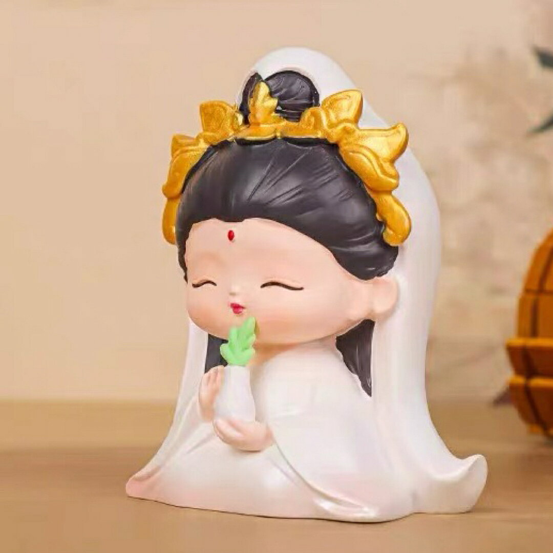 ミニ観音様オブジェ置物 癒し卓上インテリア樹脂製 開運縁起物かわいい コンパクト