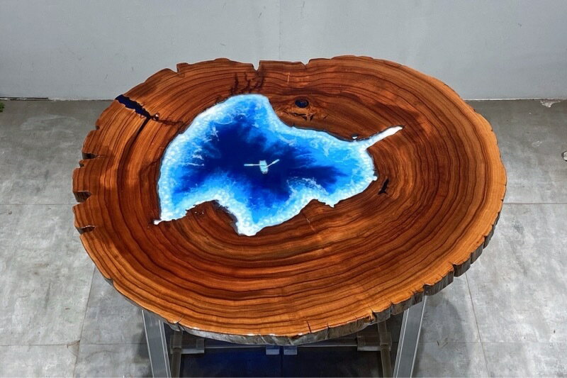 高級レジンテーブル ウッドリバーテーブル 樹脂テーブルダイニングテーブル  天然木テーブル リバーテーブル 海 川の流れ(幅104cm)一点だけ [3]