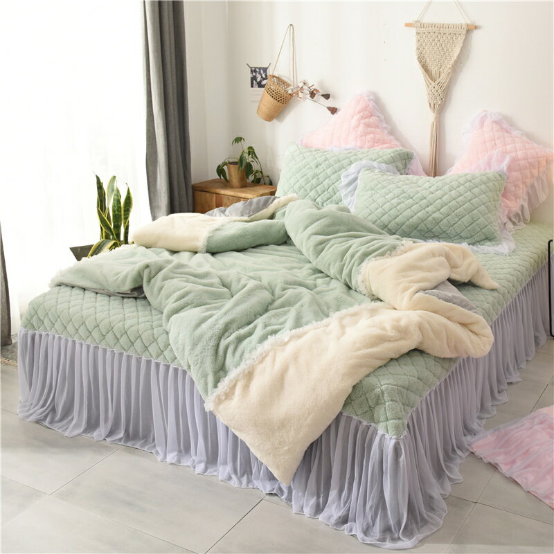 A001386BS6冬用フランネル寝具 ワイドダブル ベッド用品4点セット ボックスシーツ