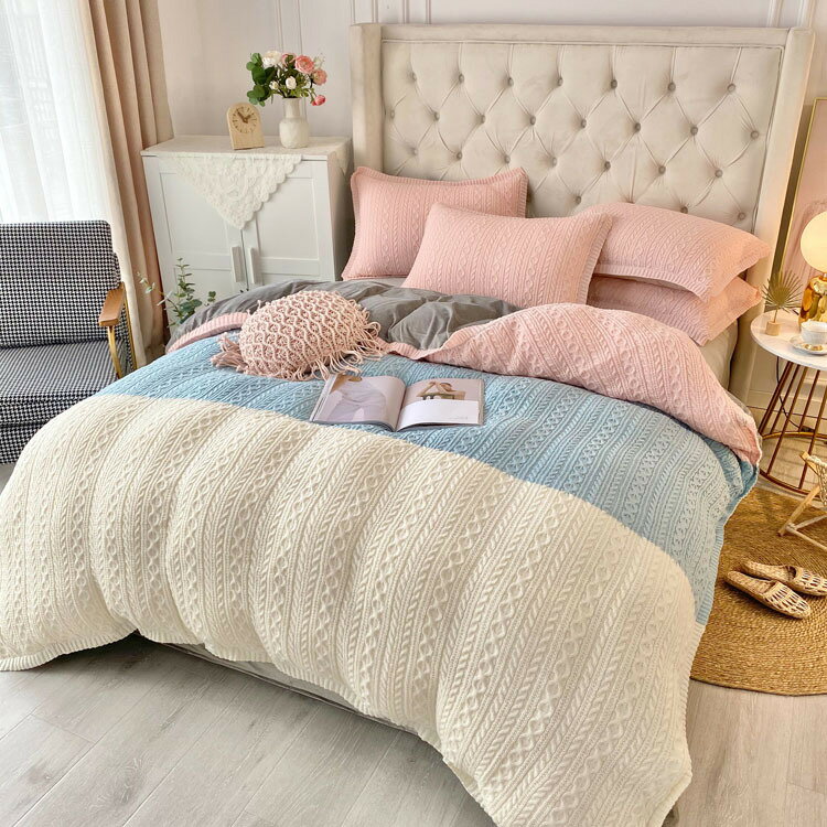 A001408BS15冬用フランネル寝具 ワイドダブル ベッド用品4点セット ボックスシーツ