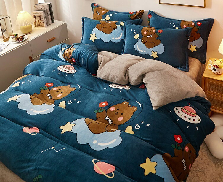 A001484BS32冬用フランネル寝具 ワイドダブル ベッド用品4点セット ボックスシーツ