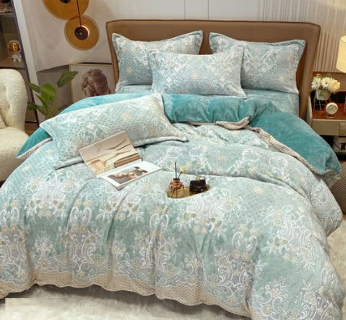 A001268BS38冬用フランネル寝具 ワイドダブル ベッド用品4点セット ボックスシーツ