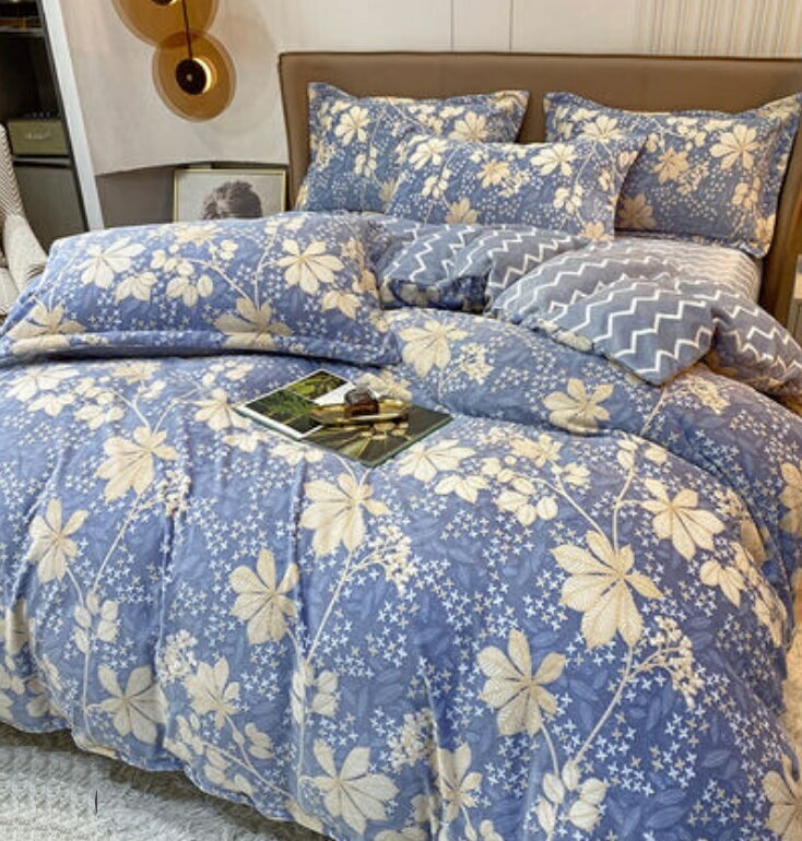 A001274BS38冬用フランネル寝具 ワイドダブル ベッド用品4点セット ボックスシーツ