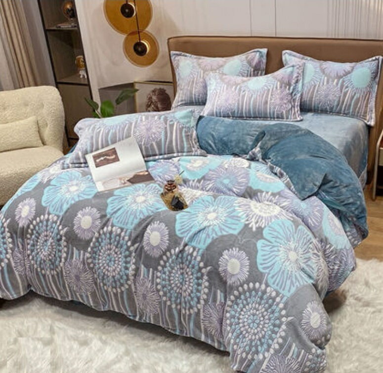 A001500BS38冬用フランネル寝具 ワイドダブル ベッド用品4点セット ボックスシーツ