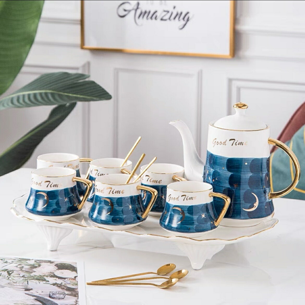 A002155高級感ティー・コーヒーカップセット ティーカップ 6客セット 陶磁器ティーセット