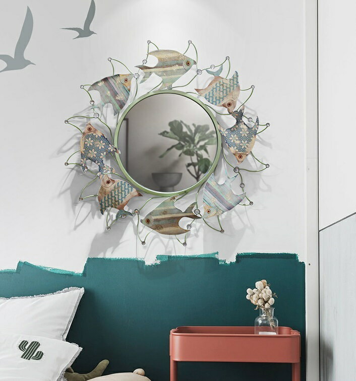 A002290M16-1壁掛け鏡 部屋飾り 壁掛け 壁掛けミラー ウォールミラー 高級豪華鏡 鉄工芸品 アンティーク調.魚柄 洗面鏡 [3]