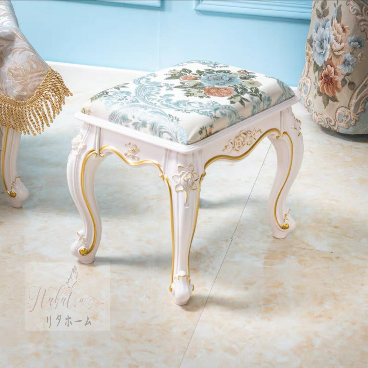 A052014豪華姫系スツール 布刺繍ソファスツール ．インテリア 猫脚 イス チェアー