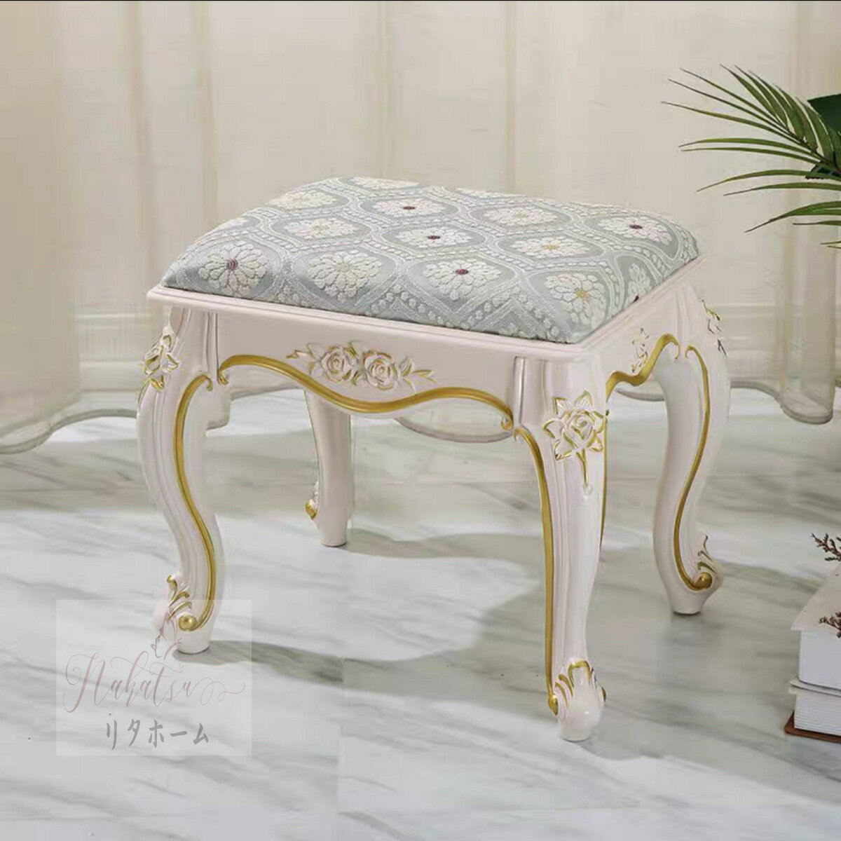 A052016豪華姫系スツール 布刺繍ソファスツール ．インテリア 猫脚 イス チェアー