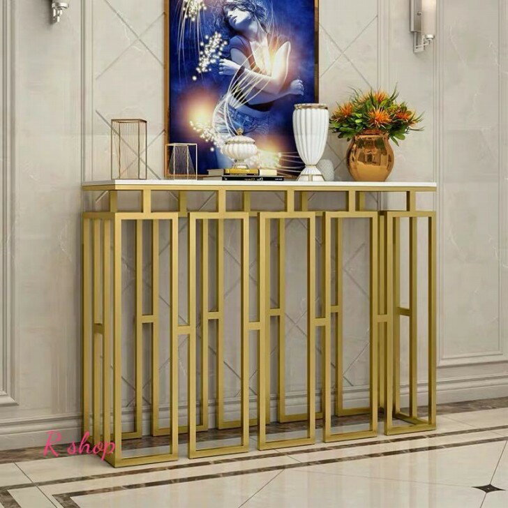 A011461高級サイドテーブル コンソールテーブル 人造大理石玄関テーブル 花台 電話台 アンティーク調デ..