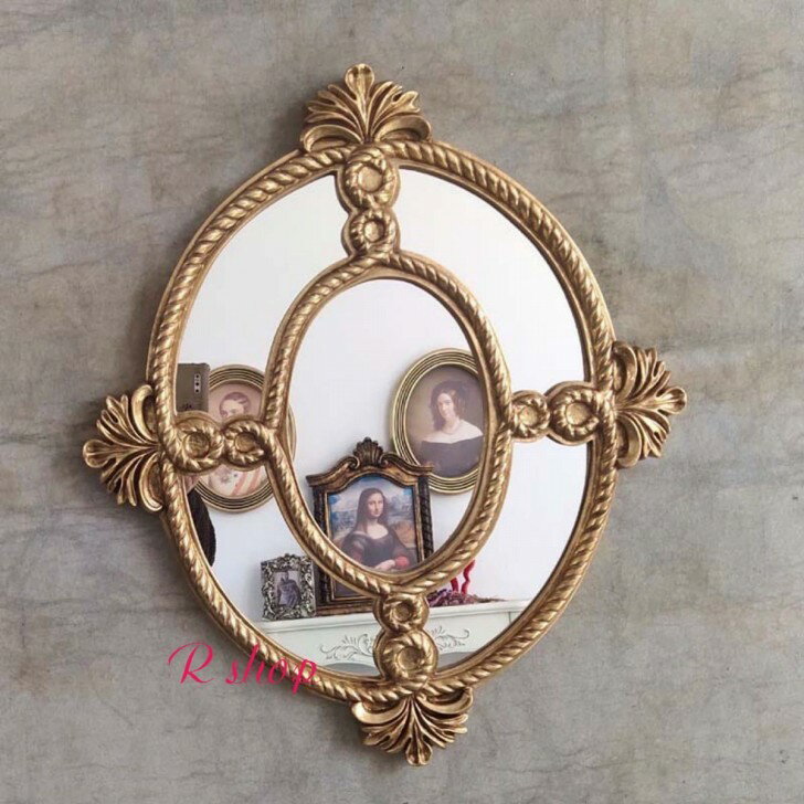 A023743ミラー吊鏡 壁掛け鏡 壁掛けミラー 豪華ウォールミラ 高級豪華鏡 アンティーク調 57x50cm