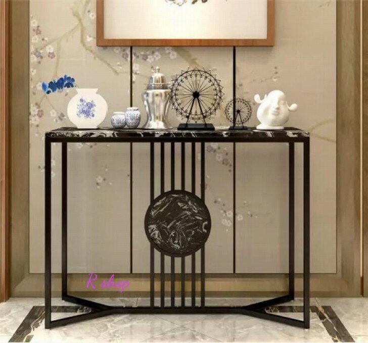 A017992人造大理石コンソールテーブル 玄関テーブル 花台 電話台 アンティーク調デザイン幅80cm 高級サイドテーブル