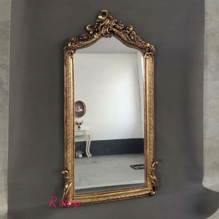 A013134大型ミラー吊鏡 壁掛け鏡 .壁掛けミラー 豪華ウォールミラ 高級豪華鏡 アンティーク調 48x94cm [2]