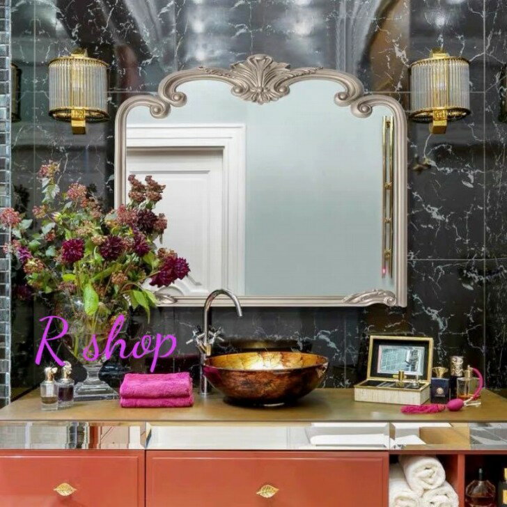 A025077大型ミラー吊鏡 壁掛け鏡 .壁掛けミラー 豪華ウォールミラ 高級豪華鏡 アンティーク調 90x120c [2]