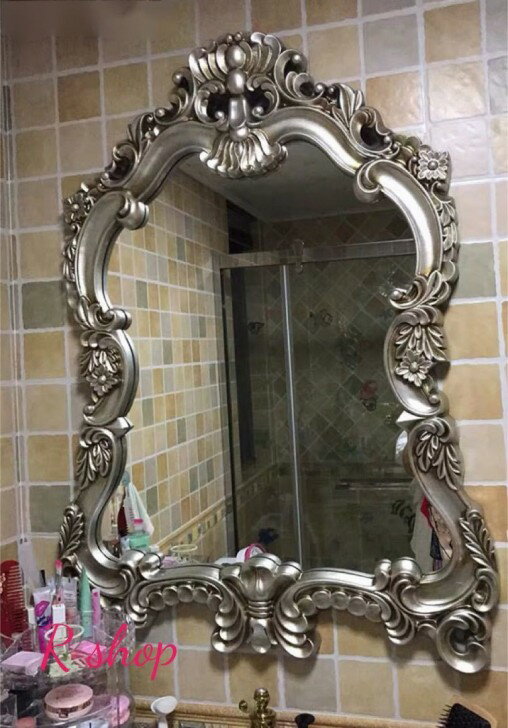 A026349大型ミラー 吊鏡 壁掛け鏡 壁掛けミラー 豪華ウォールミラ 高級豪華鏡 アンティーク調 80x110cm [2]