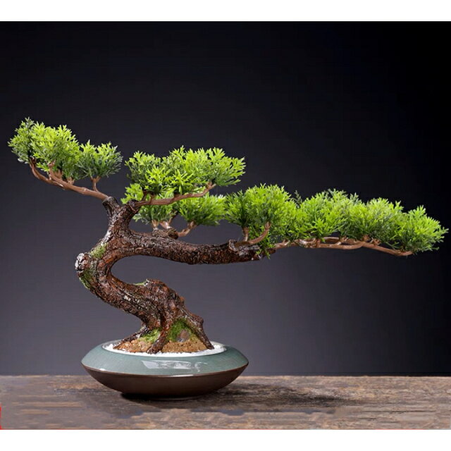 A018398インテリアグリーン 高級模造迎客松盆栽 置物 禅意迎客松盆栽装飾品 人工観葉植物